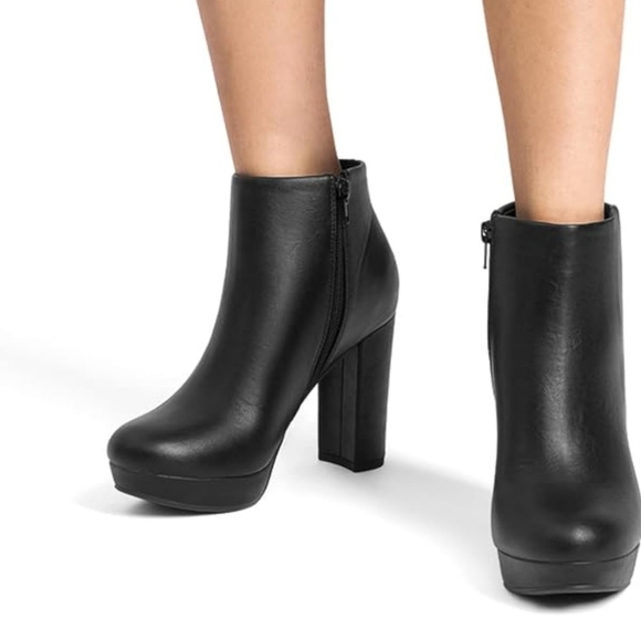 DREAM PAIRS Women's High Chunky Heel Ankle Boots Platform Short Ladies Booties - Picture 2 of 11